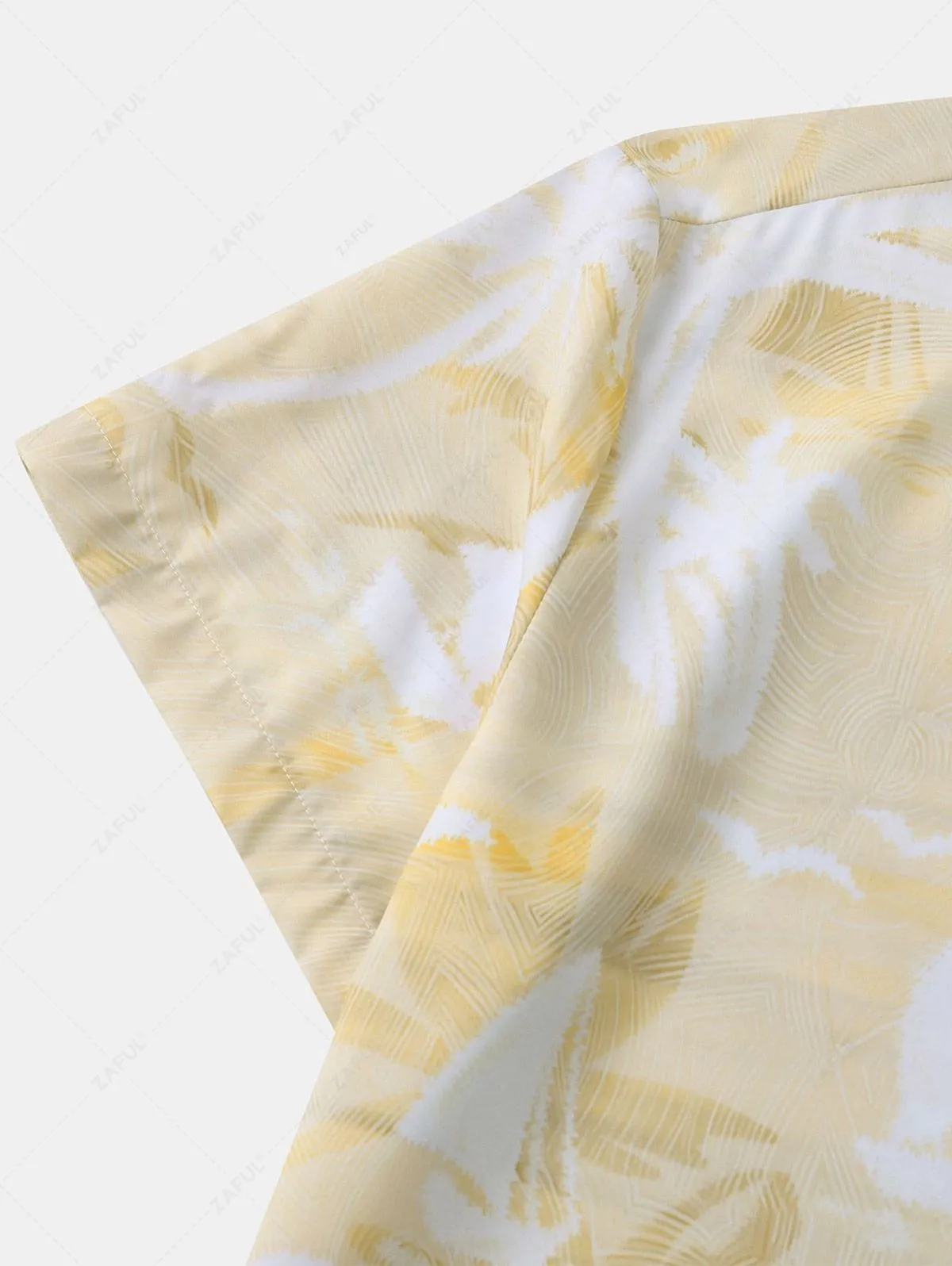 Chemise De Plage D'Eté Motif De Cocotier Boutonnée à Manches Courtes Pour Homme - Jaune Clair Xxl