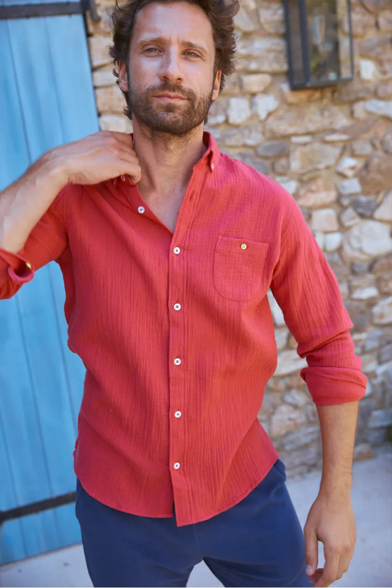 Chemise poppy red en gaze de coton - Col classique| GILI'S