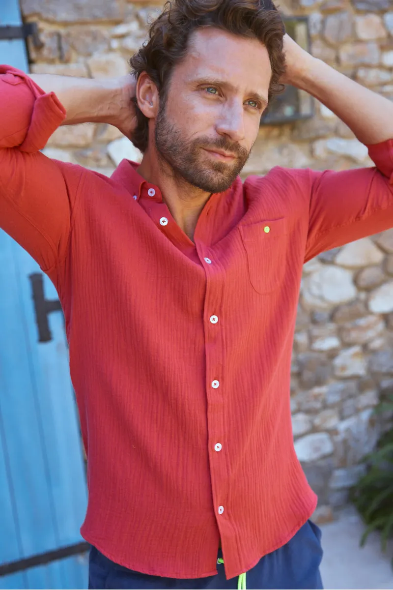 Chemise poppy red en gaze de coton - Col classique| GILI'S