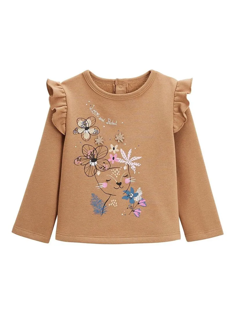 Ensemble en molleton sweat et pantalon bébé fille Love Nature - Moutarde