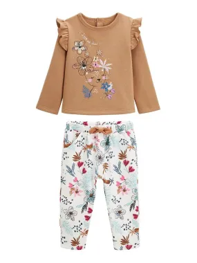 Ensemble en molleton sweat et pantalon bébé fille Love Nature - Moutarde