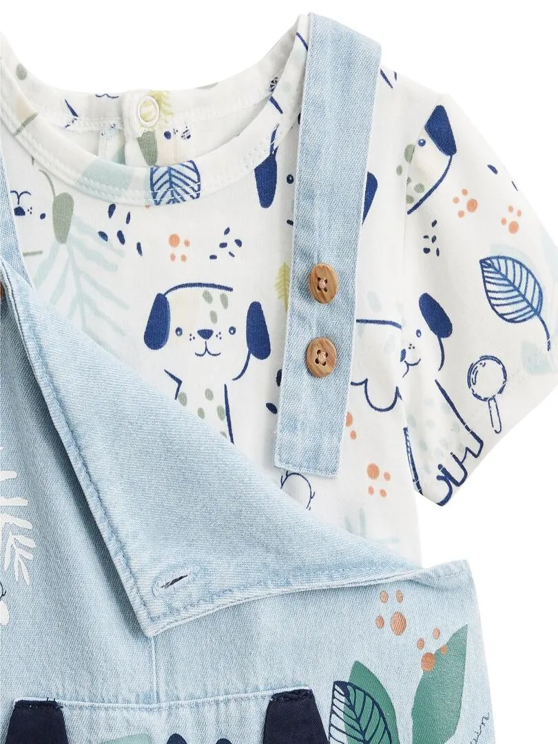 Ensemble salopette bébé en jean et t-shirt Elliot - Bleu