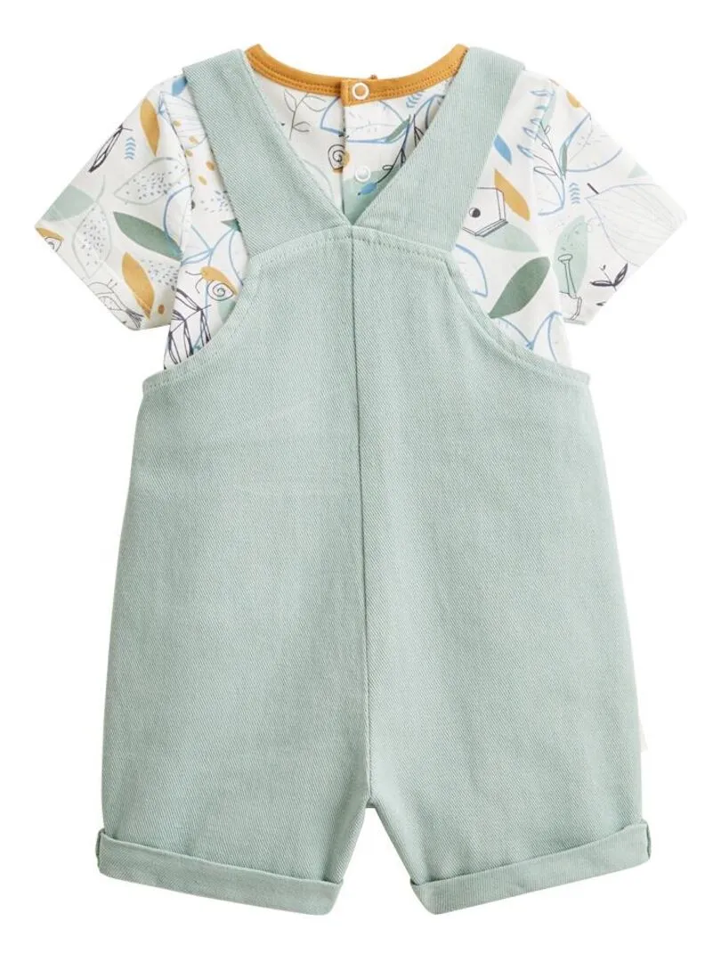 Ensemble salopette bébé en jean et t-shirt Garden Party - Vert