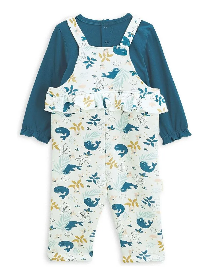 Ensemble salopette bébé en molleton et t-shirt Moana - Ecru