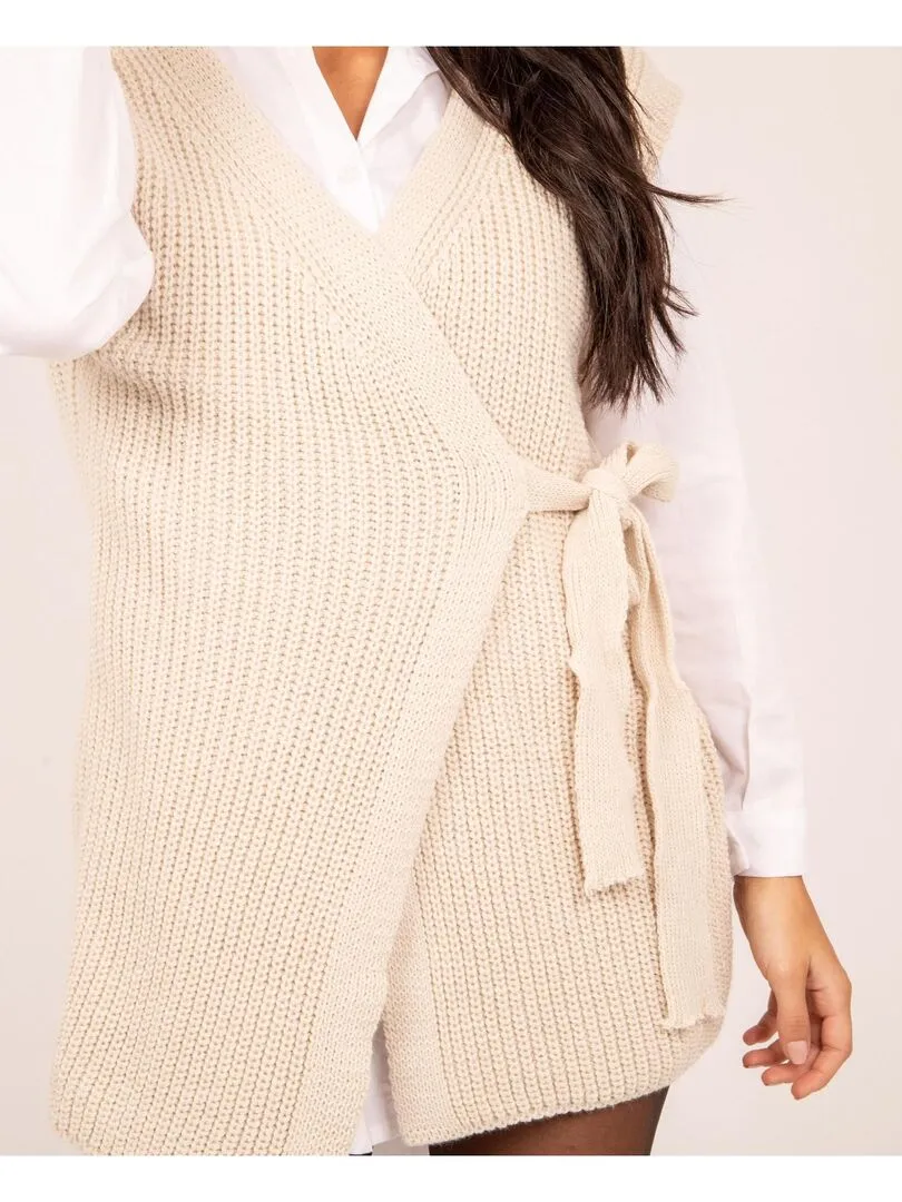 Gilet long sans manches KLAIRE - Beige