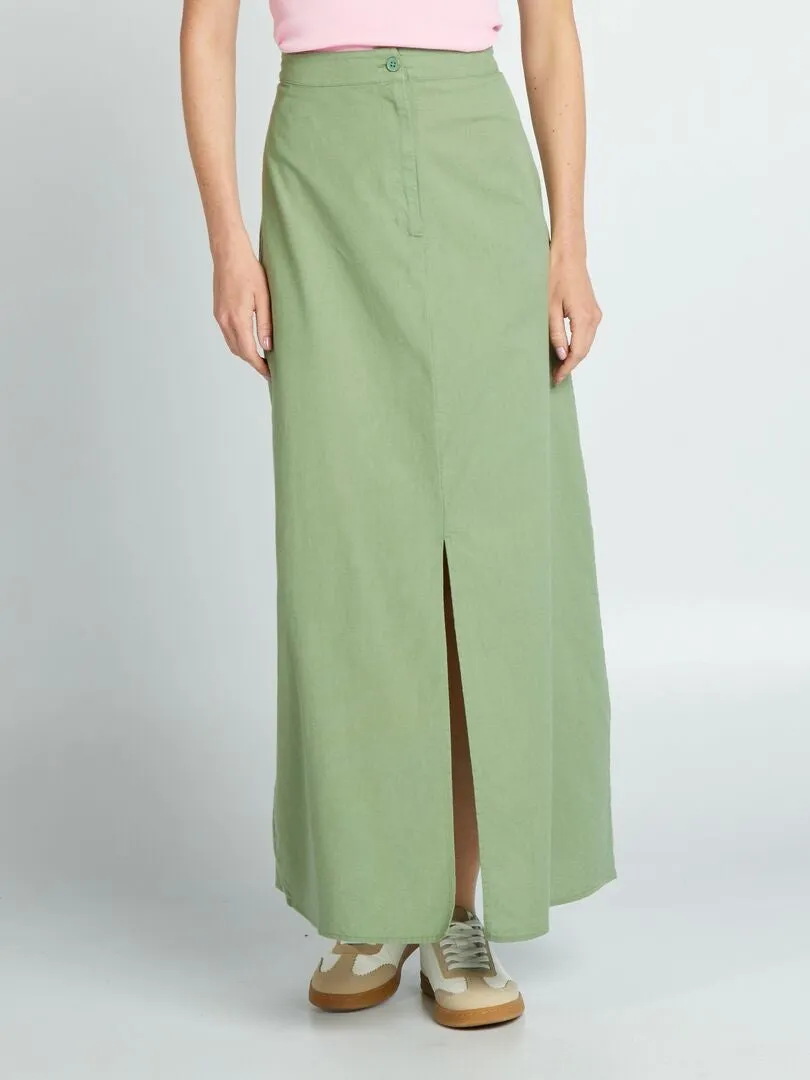 Jupe maxi longue en coton et lin - vert