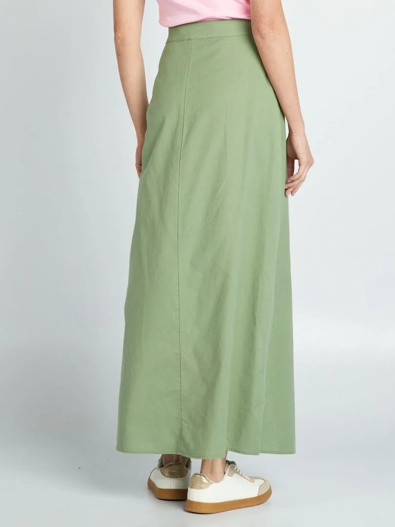 Jupe maxi longue en coton et lin - vert