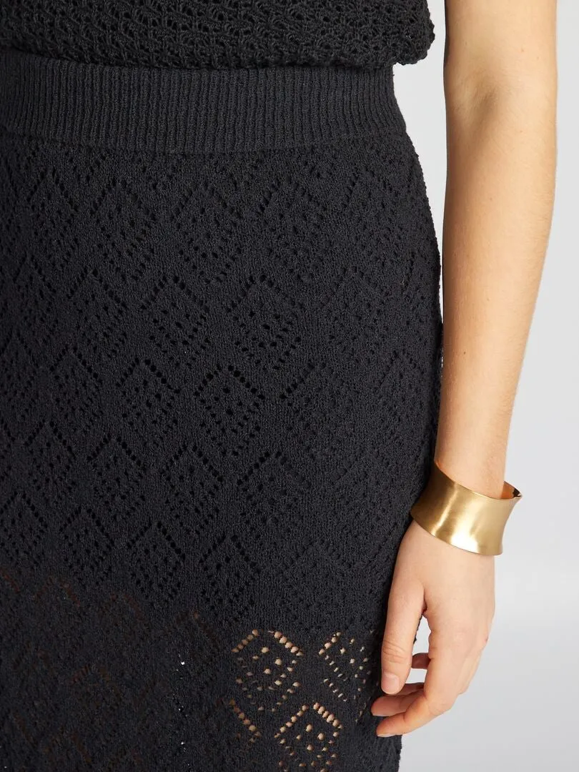 Jupe midi en tricot - noir