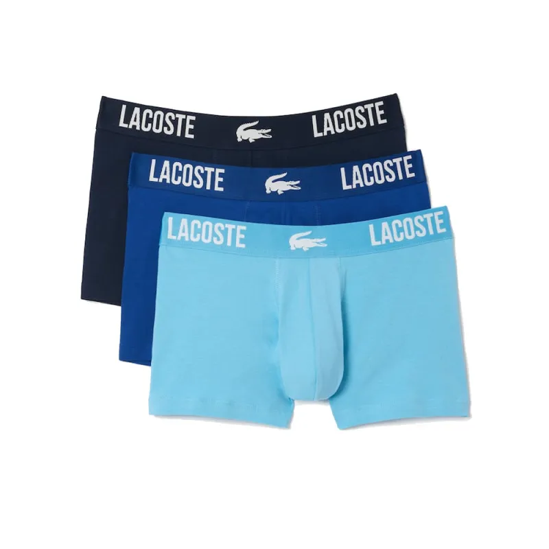 LOT DE 3 BOXERS COURTS HOMME LACOSTE AVEC MARQUAGE EN JERSEY BLEUS