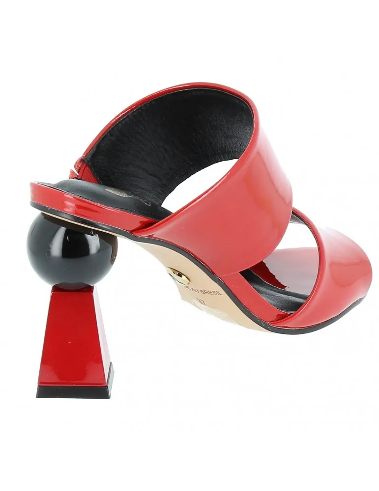 mules à talons 10 cm sphère pyramide cuir vernis rouge 10 cm