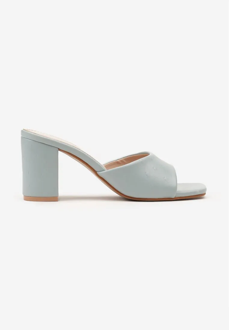 Mules à talons carrés pour femmes,  Bleu pastel