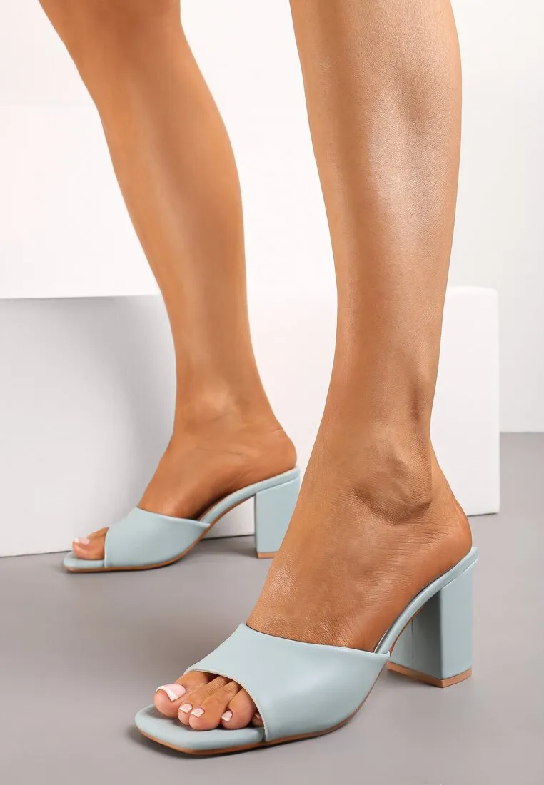 Mules à talons carrés pour femmes,  Bleu pastel