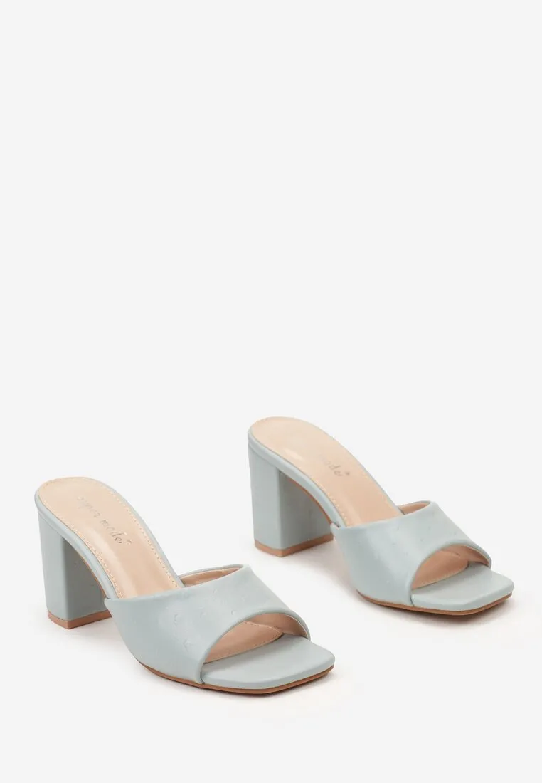 Mules à talons carrés pour femmes,  Bleu pastel