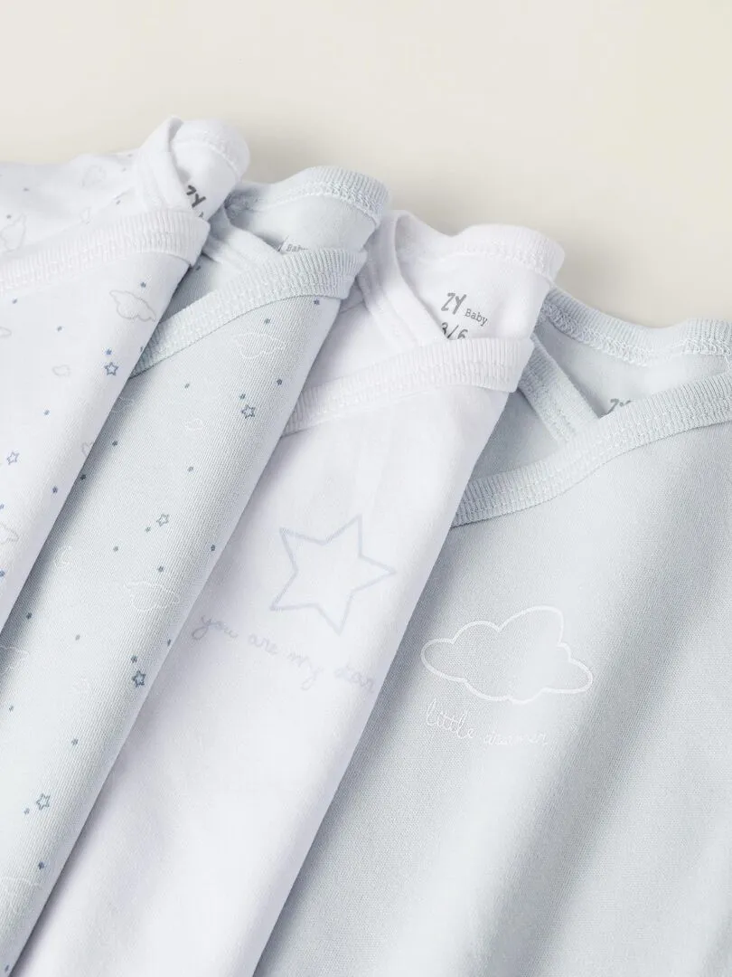 Pack de 4 bodies croisés pour bébé et nouveau-né 'Stars' manches longues ESSENTIALS LINE - Multicolore