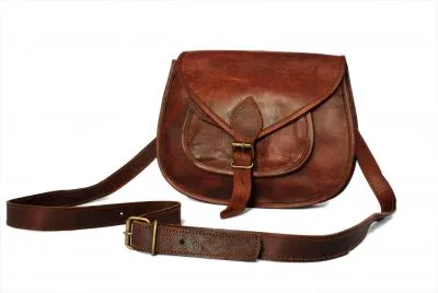 Petit sac à bandolière en véritable cuir style retro vintage - 9 pouces