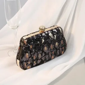 Pochette Léopard Sequins Noire