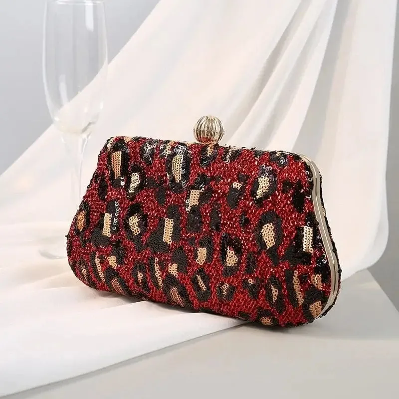 Pochette Léopard Sequins Rouge