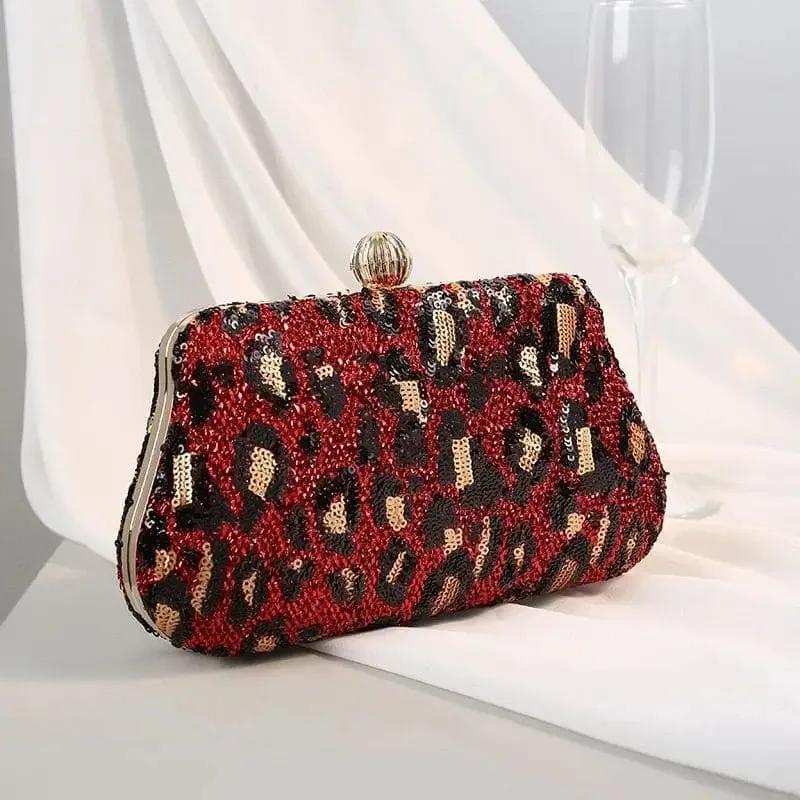 Pochette Léopard Sequins Rouge