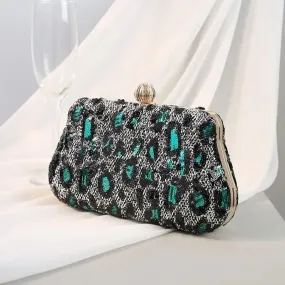 Pochette Léopard Sequins Turquoise