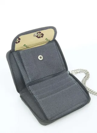 Portefeuille et porte-monnaie compact avec zip et chaînette - chanvre et coton bio