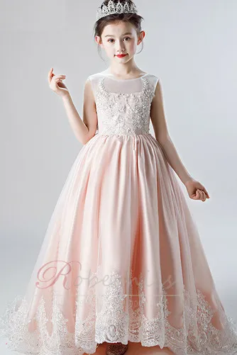 Robe Cortège Fille Formelle Au Drapée aligne Chaussez Tulle Col de chemise t