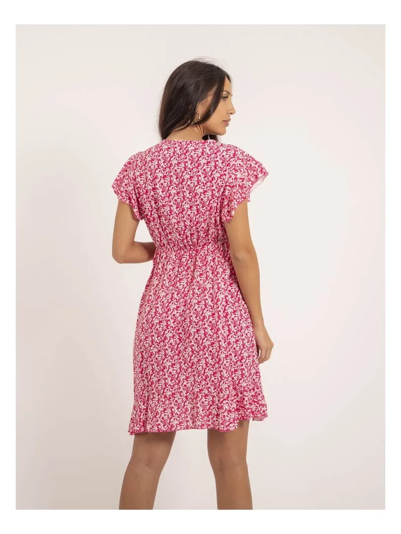 Robe courte portefeuille motifs INEZA - Rose