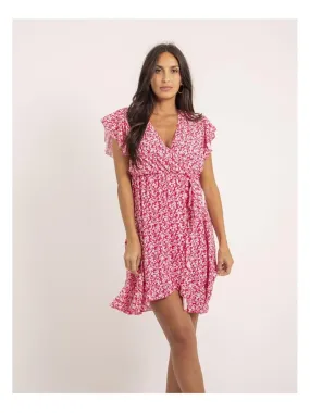 Robe courte portefeuille motifs INEZA - Rose