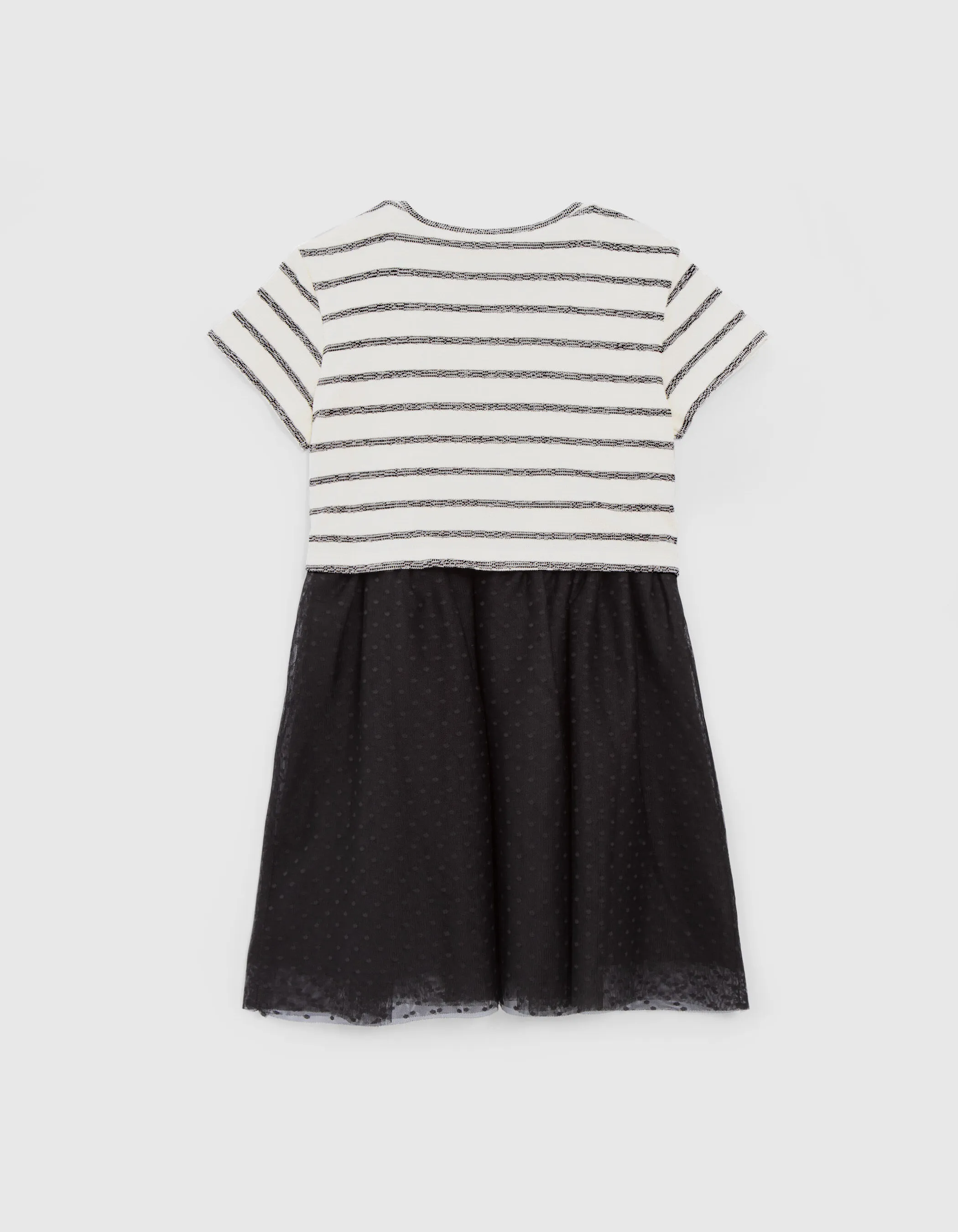 Robe écrue rayures noires bi-matière jupon tutu fille