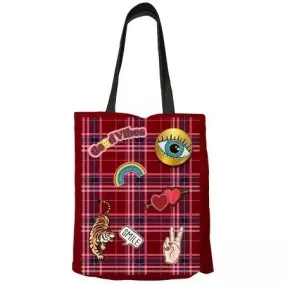 Sac tote-bag rouge tartan Carte d'Art