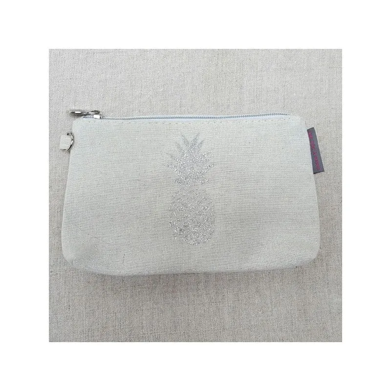 Sac/pochette bandoulière coton enduit et motif Ananas doré ou argenté