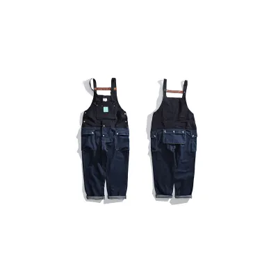 Salopette en denim contrastée baggy unisex