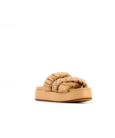 SANDALE DEA CUIR BEIGE TRESSEE