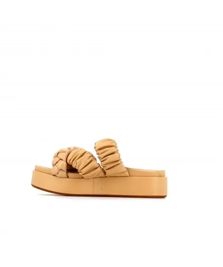 SANDALE DEA CUIR BEIGE TRESSEE