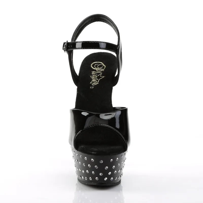 Sandale plateforme talon aiguille noire incrustée de strass Pleaser