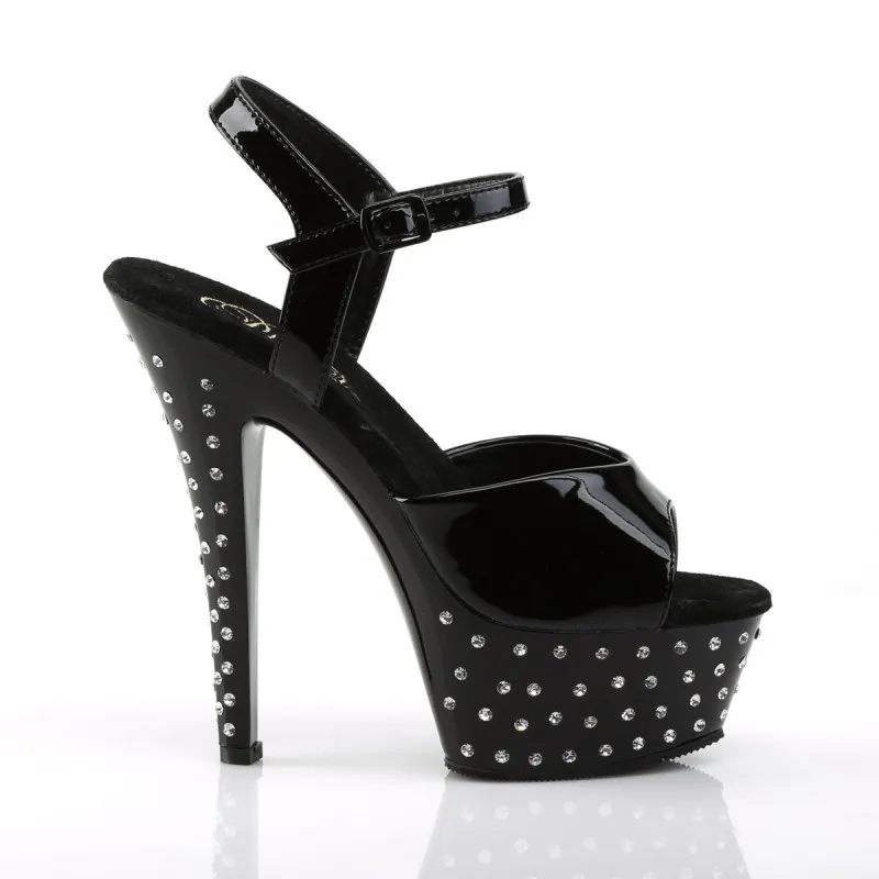 Sandale plateforme talon aiguille noire incrustée de strass Pleaser