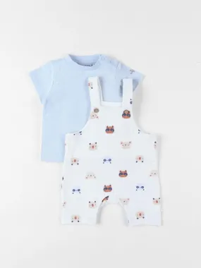 Set salopette imprimé animalier + t-shirt, clair/écru Noukie's - Blanc