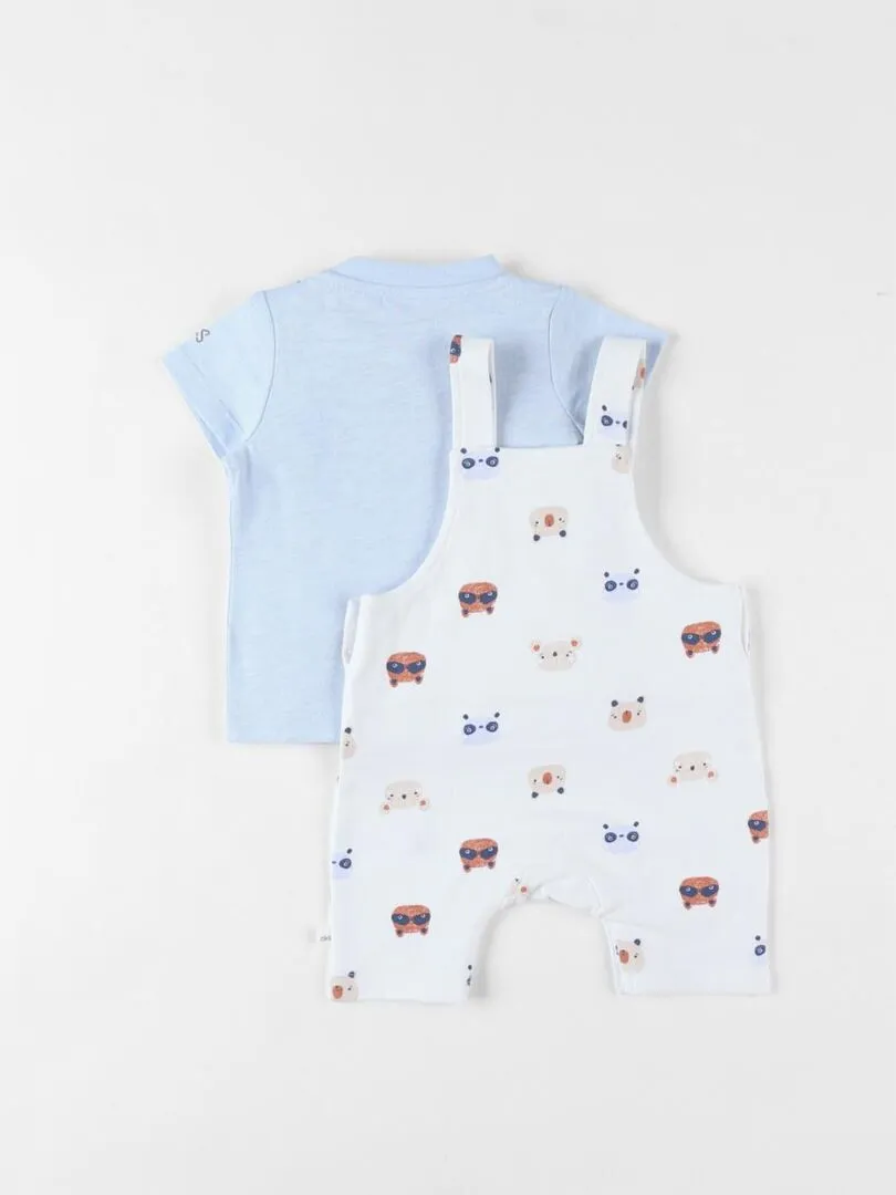 Set salopette imprimé animalier + t-shirt, clair/écru Noukie's - Blanc