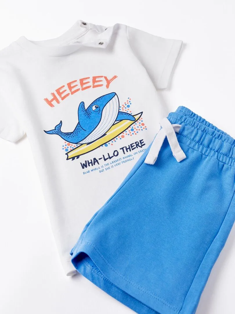 T-shirt + Short pour Bébé Garçon 'Baleine Bleue'  AUSTRALIAN SURFING - Blanc