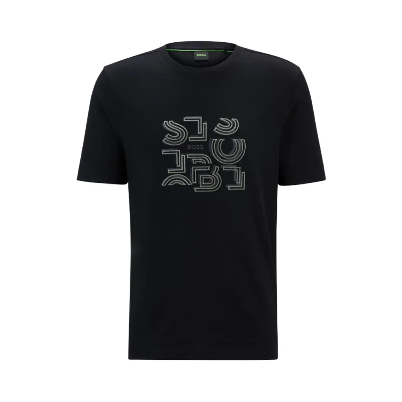 T-SHIRT BOSS NOIR REGULAR EN JERSEY DE COTON À MOTIF ARTISTIQUE TYPOGRAPHIQUE TEE 4