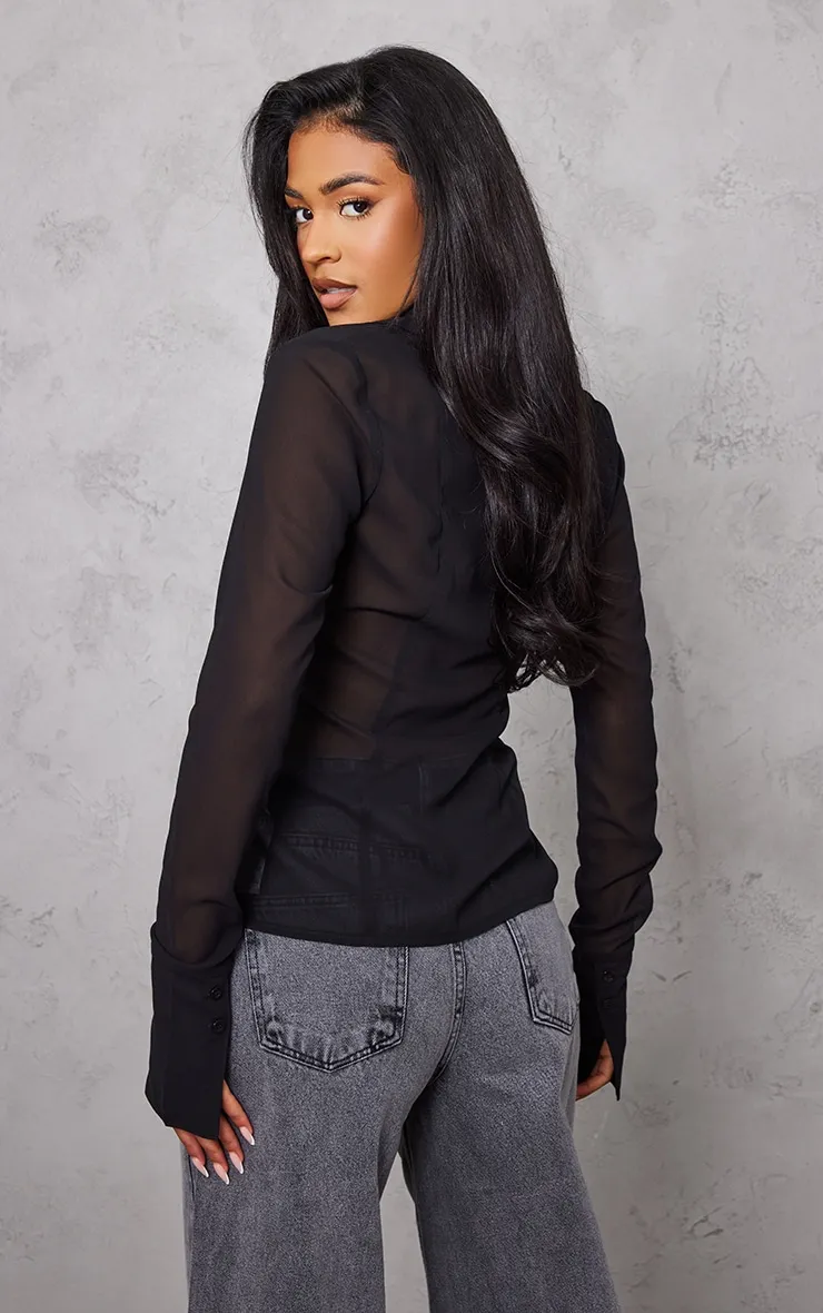 Tall Blouse en mesh noir à boutons devant