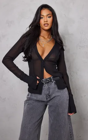 Tall Blouse en mesh noir à boutons devant