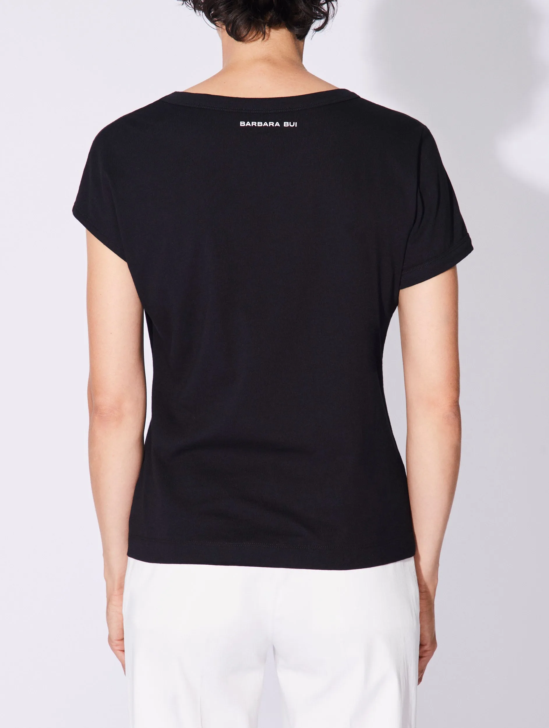 Tee-shirt drapé en jersey de coton noir