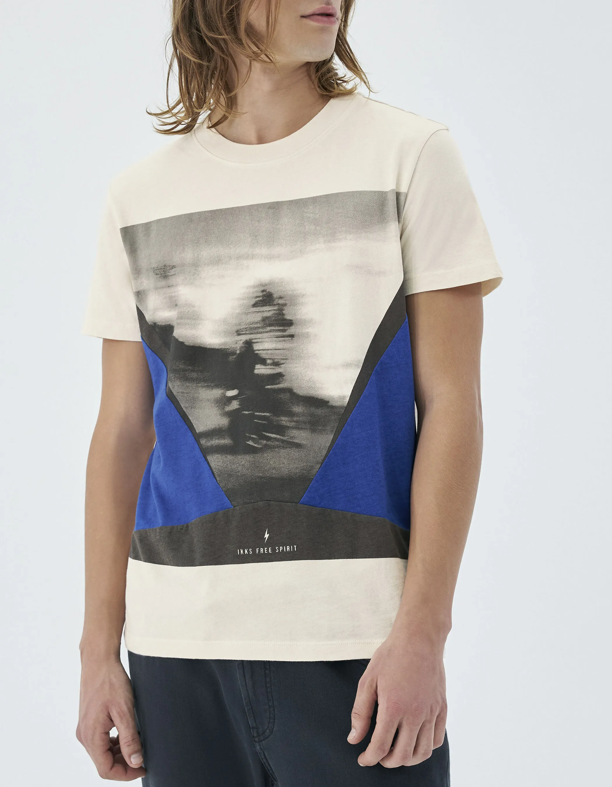 Tee-shirt electric blue à visuel motard flou Homme