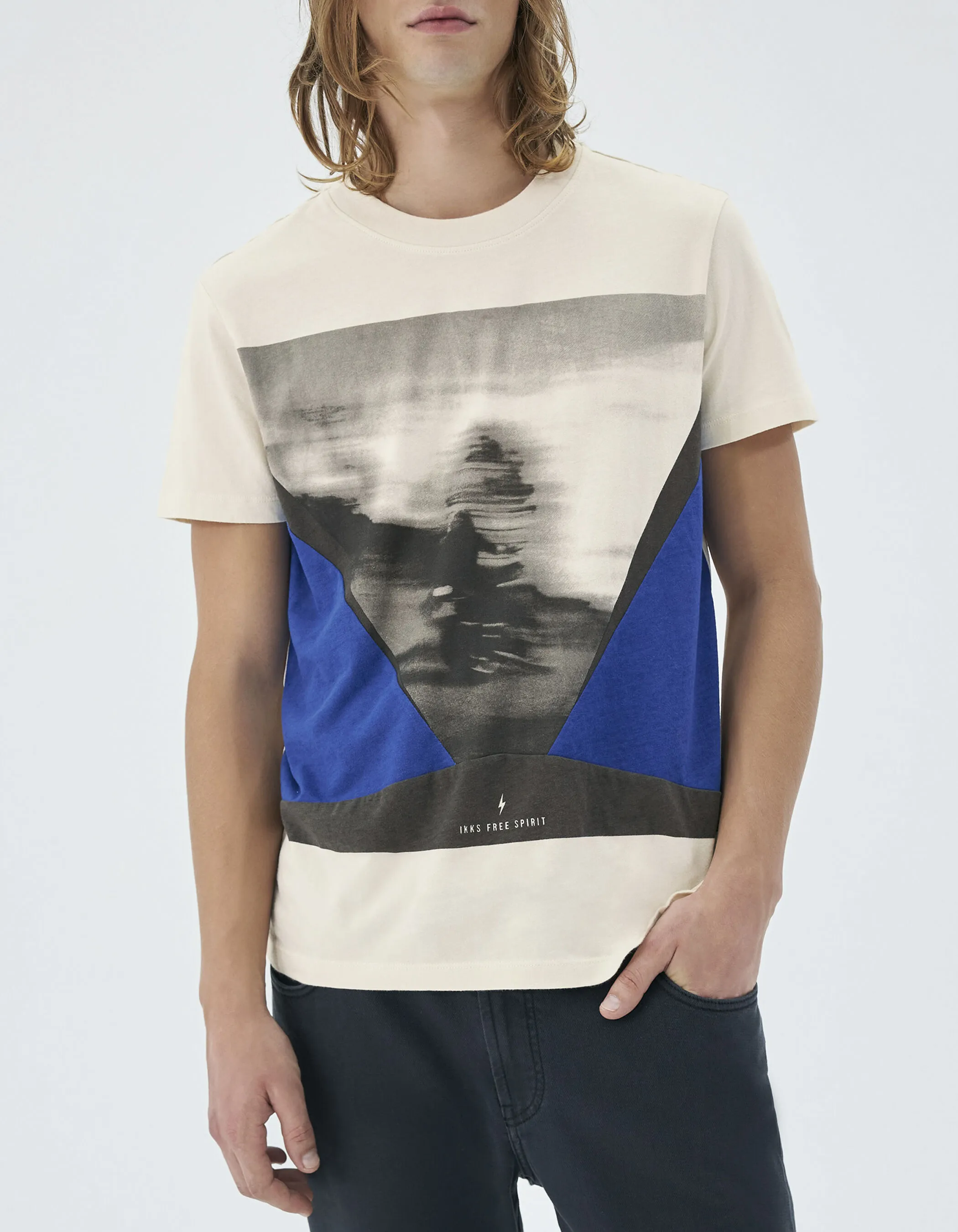 Tee-shirt electric blue à visuel motard flou Homme