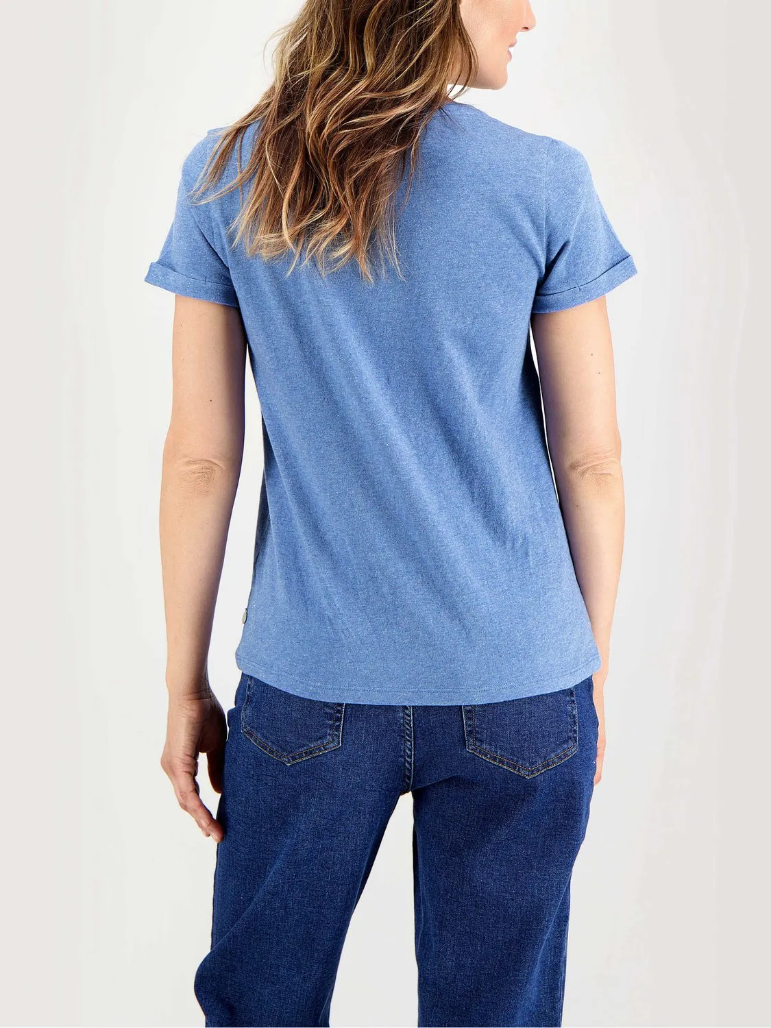 Tee-Shirt Femme Col V Jersey Coton Bleu tbs