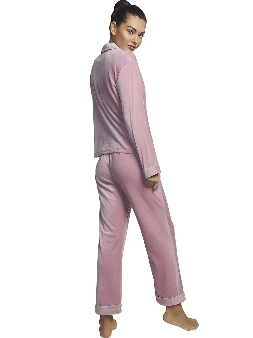 Tenue détente et intérieur pyjama pantalon chemise Polar Soft - Rose