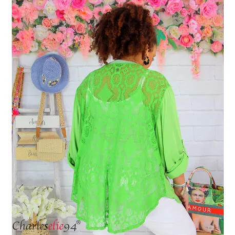 Tunique blouse dentelle CATALINA ete femme grandes tailles vert