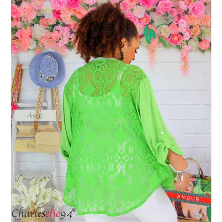 Tunique blouse dentelle CATALINA ete femme grandes tailles vert