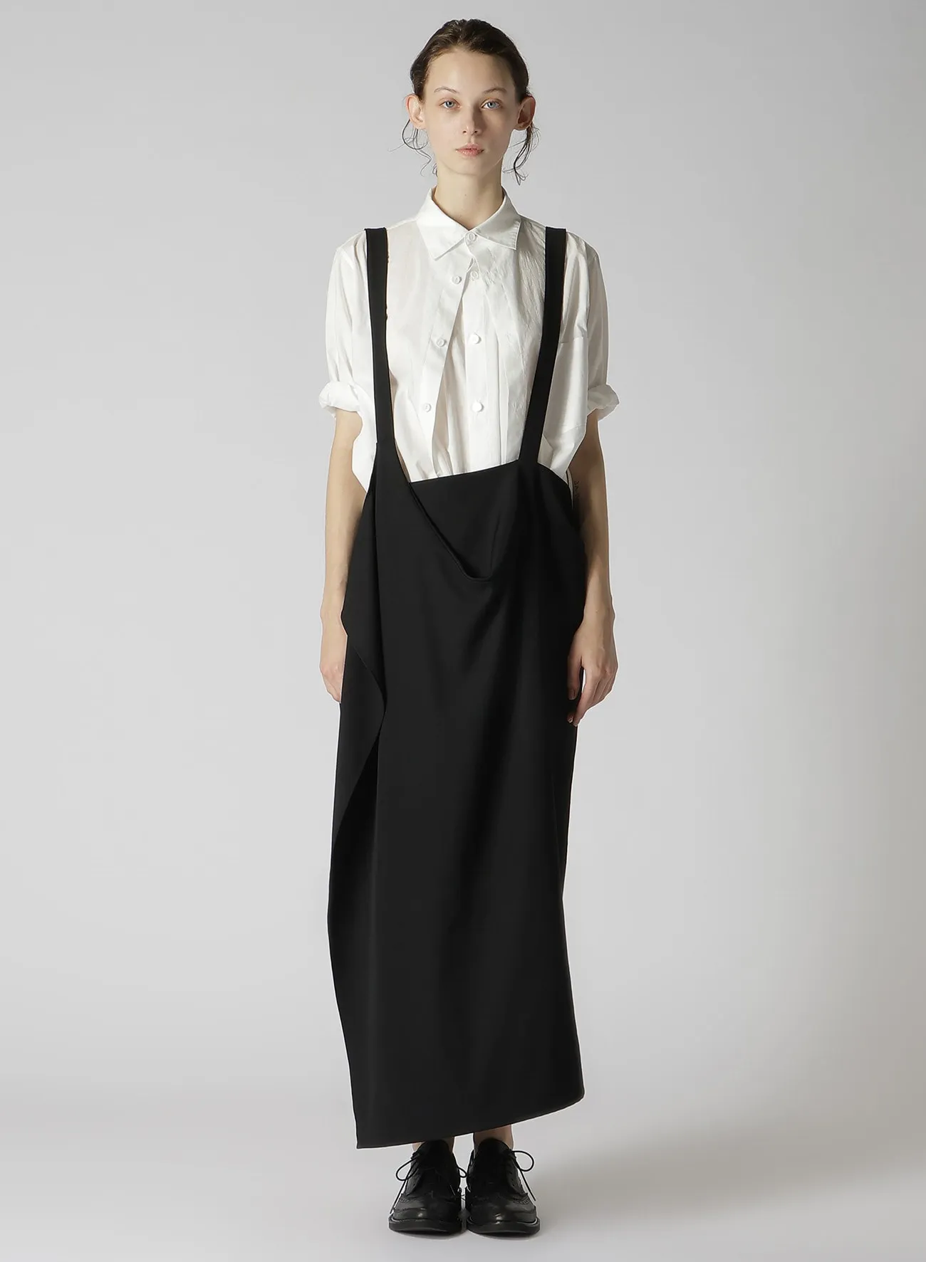 WOOL GABARDINE DRAPE SUSPENDER SKIRT