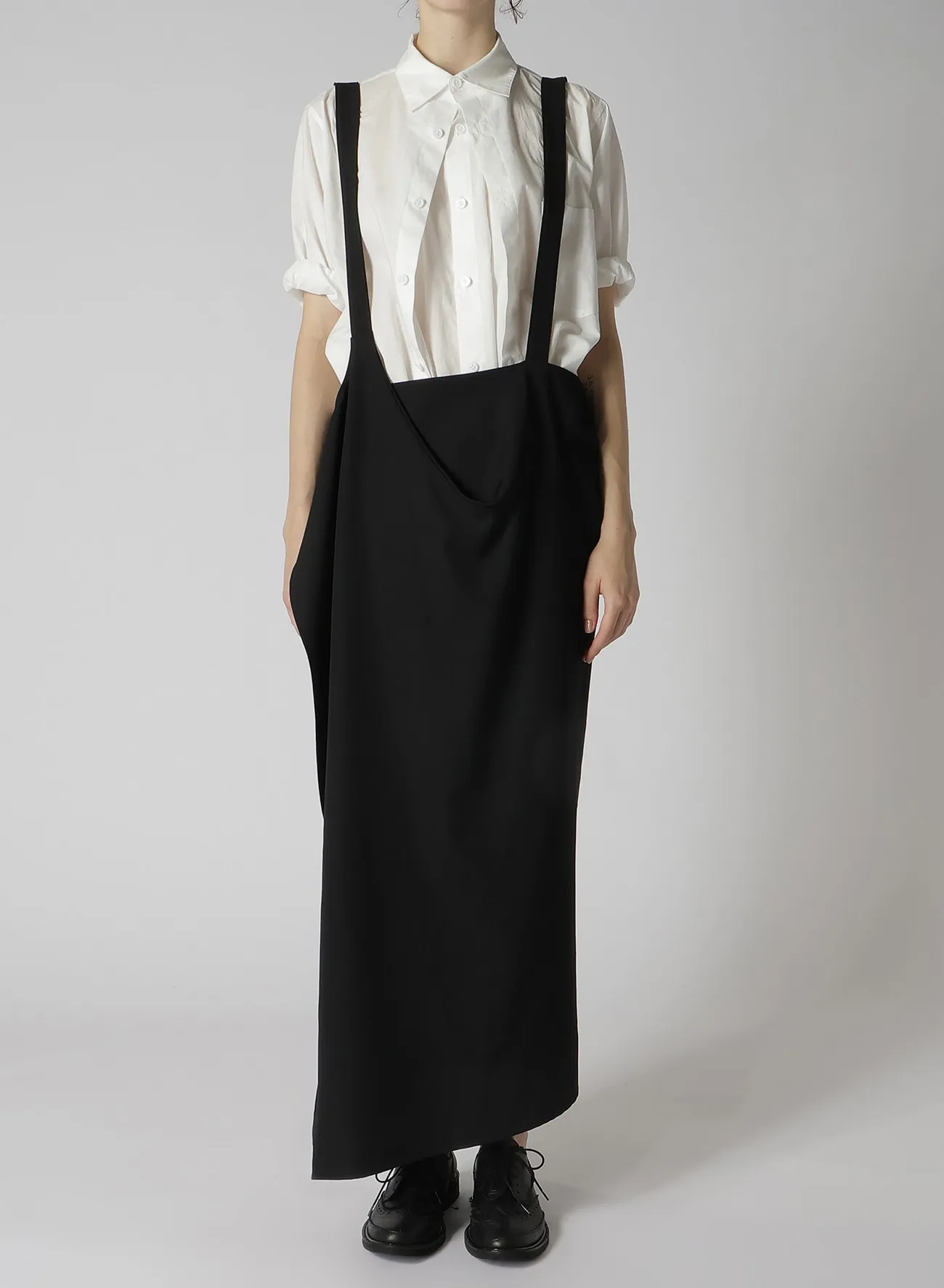 WOOL GABARDINE DRAPE SUSPENDER SKIRT